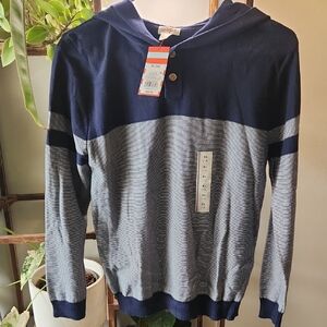 Boys XL Cat And Jack Navy and Gray Striped Hoodie Sweater